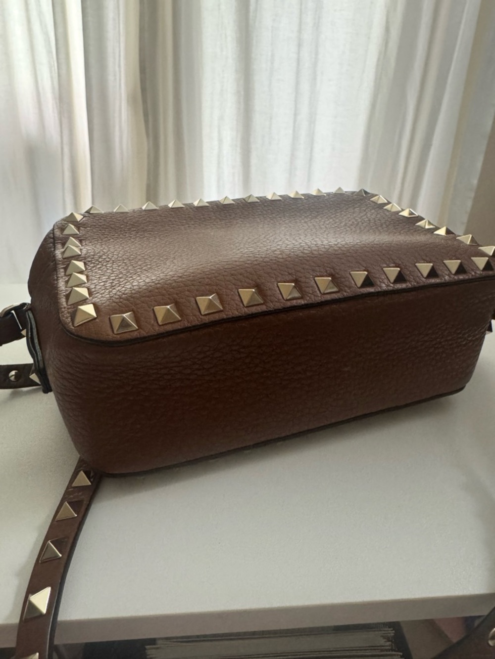 Valentino Rockstud Brown Leather Crossbody Bag - Picture 7 of 10